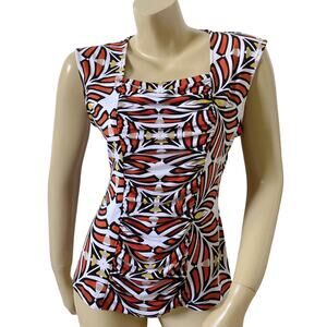 Grayson Womens Ruched Tank Top Medium Retro Mod Print Stretch Y2K Sleeveless